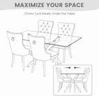 51 Inch Glass Dining Table Set for 4, Modern Rectangular Glass Kitchen Table with 4 Upholstered Velvet Chairs, Space-Saving Dining Room Set for Living Room, Kitchen, Apartment - Black Silver