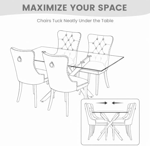 51 Inch Glass Dining Table Set for 4, Modern Rectangular Glass Kitchen Table with 4 Upholstered Velvet Chairs, Space-Saving Dining Room Set for Living Room, Kitchen, Apartment - Black Silver