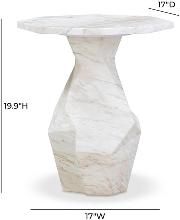 Pemberly Row Contemporary Round Side Table, White Faux Marble Top, 19.8" W x 21.5" D x 30" H, Solid Oak Wood Reversed Tapered Legs, Bold Indoor or Outdoor Accent Table