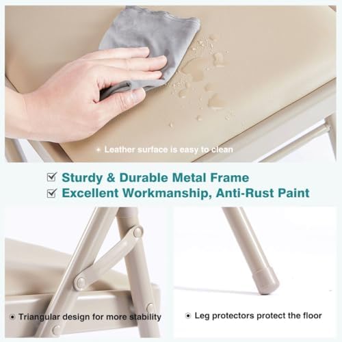 Padded Folding Chairs Set of 2, Portable Stackable Acrylic with Cushion for Outdoor Activities, Indoor Gatherings, Living Rooms and Office Meetings, Khaki