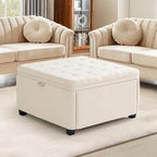 4-in-1 Storage Ottoman 30 Inch Large Hidden Storage Ottoman Foot Stool Square Ottoman Coffee Table with Soft-Close Hinge for Living Room (Ivory)