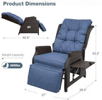 Outdoor Indoor Wicker Recliner with Adjustable Back and Footrest, Patio Reclining Chair with Flip-up Table, Outdoor Rattan Lounge Chair,Navy