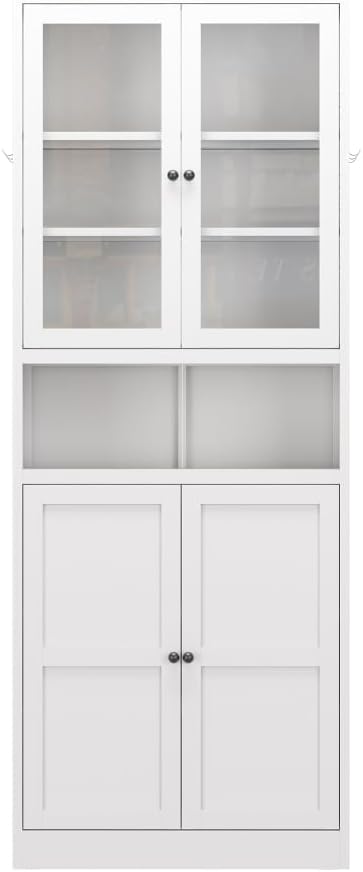 Metal Storage Pantry Cabinet 72" Tall, White Freestanding Organizer with Adjustable Shelves for Kitchen, Bathroom, Laundry Room (White A)