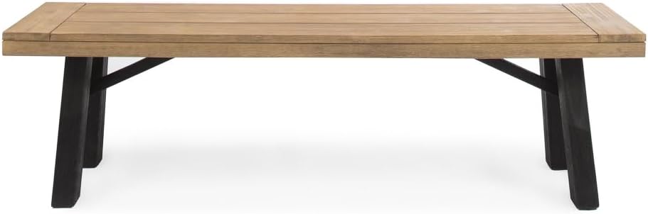 Outdoor Bench with Slat Panel Design and Acacia Wood Frame, Natural and Grey