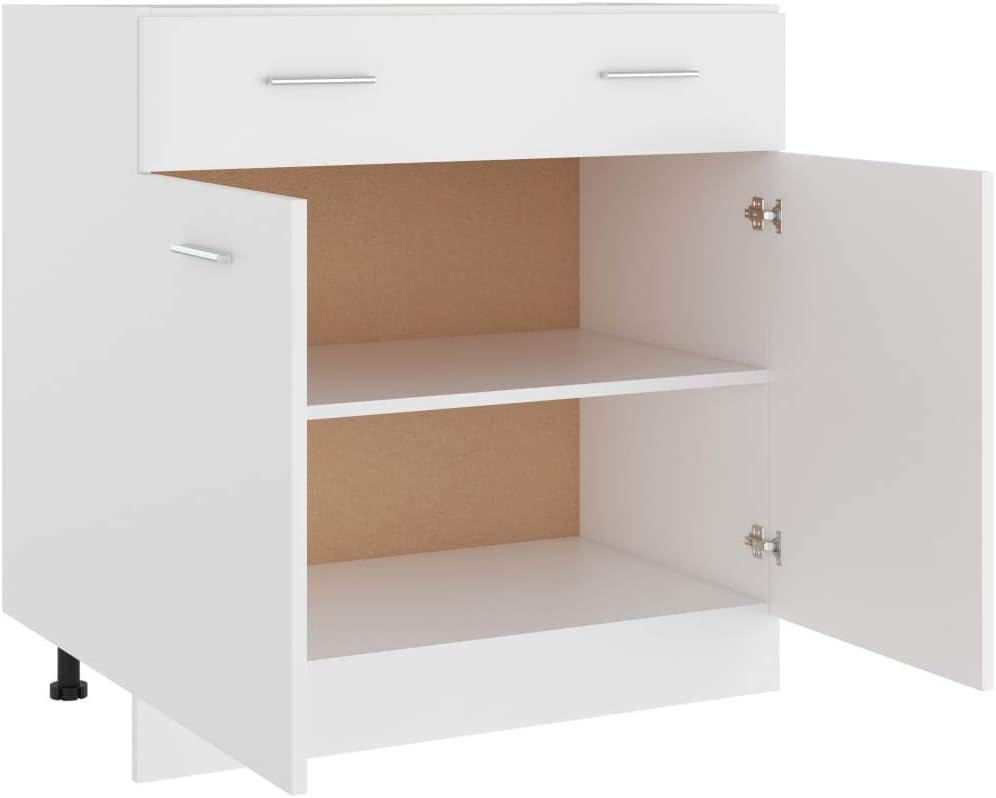 Drawer Bottom Cabinet Lyon White 31.5x18.1x32.1 Inches Engineered Wood Kitchen Storage Cabinet with One Drawer and Two Shelves