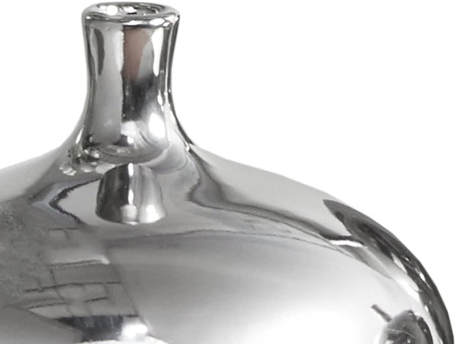 Madison Park Signature Ansen Ceramic Handmade Vase Set Home Décor - Metallic Accent Living Room Decoration Ideal for Shelf, Side Table, Mantle Ornaments, Multi Size, Silver 3 Piece