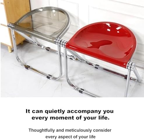 Acrylic Folding Stool Transparent Ergonomic Chair Stackable Dining Metal Frame for Balcony Dining Room(Red)