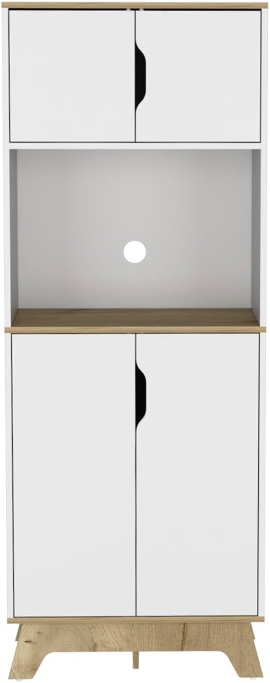 Pamplona Microwave Tall Cabinet - Light Oak & White Finish for Kitchen Storage