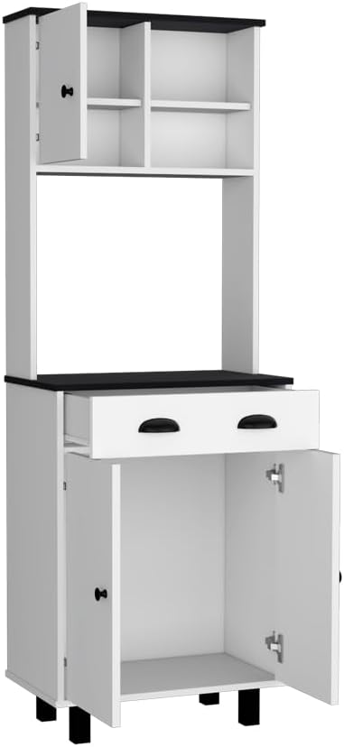 23.6" D*13.7" W*66.5" H Freestanding Kitchen Pantry with Dawer, 2 Shelves, Top Single Door & Lower Double Door, Rectangular Storage Cabinet, Modern, for Living Room, Dining Room, White