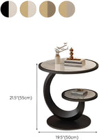 Round Stone Top Side Table with Storage Shelf - Modern End Table for Living Room, Sofa, or Couch