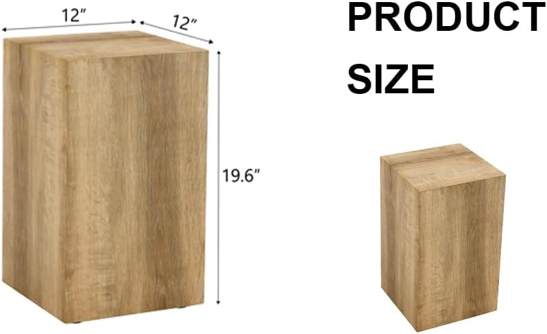 Natural Wood Marble Texture Side Table, MDF End Table, 11.8 x 11.8 x 19.6 Inch, Rectangular Living Room Accent