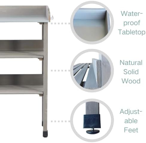 Multi-Functional Patio Storage Cabinet, 3-Tier Outdoor Potting Bench with Adjustable Support Feet & Tool Hooks,for Indoor Outdoor Multipurpose Use,Grey