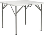 VINGLI 34" Fold in Half Square Table, Bi-Folding Commercial Portable Plastic Dining Table for Kitchen Outdoor Party Wedding Event, White
