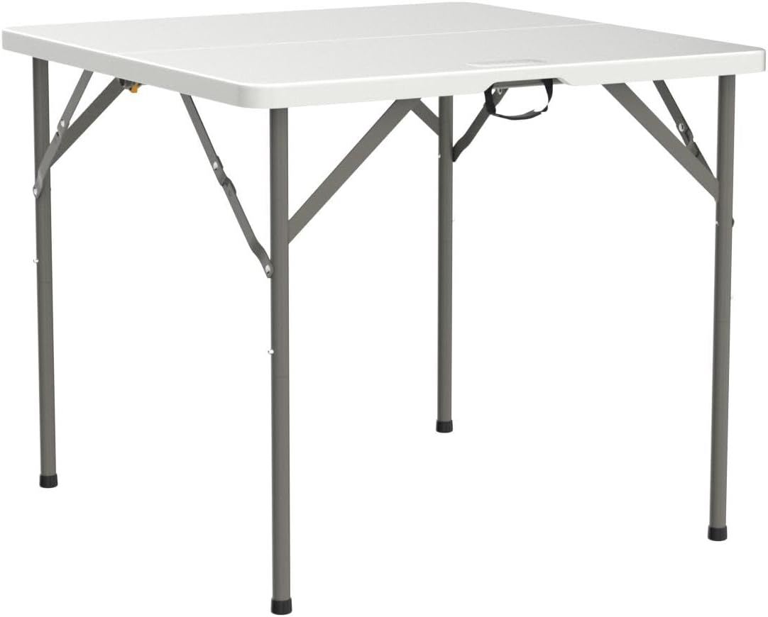 VINGLI 34" Fold in Half Square Table, Bi-Folding Commercial Portable Plastic Dining Table for Kitchen Outdoor Party Wedding Event, White