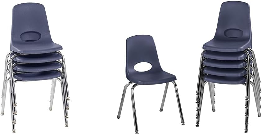Factory Direct Partners 10384-NV 18"" School Stack Chair, Stacking Student Seat & 10368-NV 16"" School Stack Chair, Stacking Student Seat, Navy