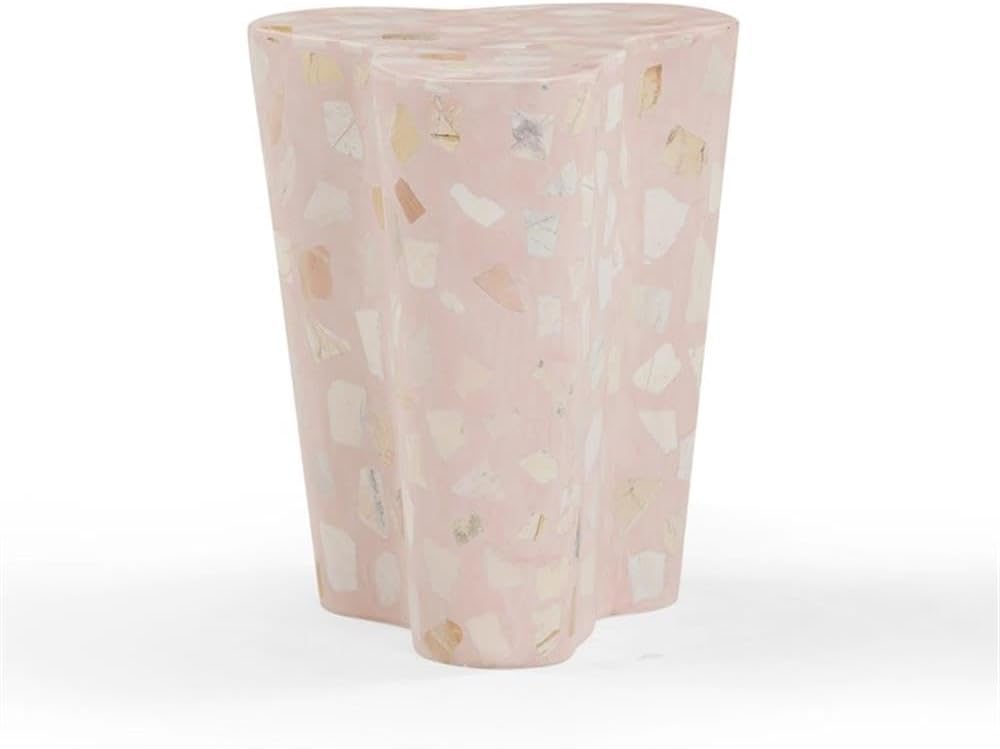 Pemberly Row Contemporary Slab Terrazzo Side Table, Sunset Pink Finish, Concrete Material, 18 in Wide, Free-Form Shape, Stylish Handmade Accent Table for Living Room or Bedroom Decor
