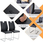 FURNITO Modern Dining Chairs Set of 6, Black Dining Chairs with Thick Cushions, Faux Leather Kitchen & Dining Room Chairs with Backrest and Sliver Metal Legs for Dining Living Room, Easy to Assemble