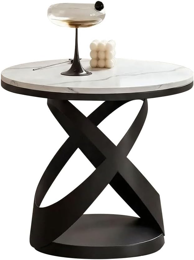 Marble End Table for Couch,Overbed Table for Laptop, Snacks & Coffee,Modern Living Room Accent Tables Nightstand for Corner(Black)