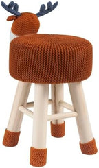 Animal Ottoman Stool, Cute Reindeer Shaped Upholstered Seat with Solid Pine Legs, Lightweight Portable Toddler Footrest Decor Stool for Nursery Playroom Bedroom