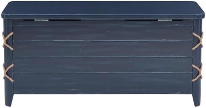 BOWERY HILL Modern Wood Rope Storage Chest, 38" L x 18" D x 18" H, Cedar Lined, Blue Finish, Paneled Design with Rope Trim, Versatile for Blanket Storage, Seating, or Coffee Table Use