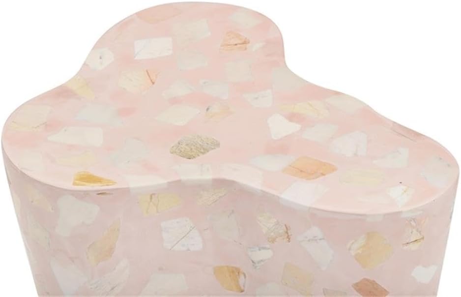 Pemberly Row Contemporary Slab Terrazzo Side Table, Sunset Pink Finish, Concrete Material, 18 in Wide, Free-Form Shape, Stylish Handmade Accent Table for Living Room or Bedroom Decor