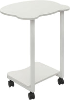Mobile Side Table with Wheels, 2-Tier Lockable Rolling End Table for Sofa & Bedside, Modern Panda Shape C Table with Storage Shelf, for Living Room, Bedroom (White)