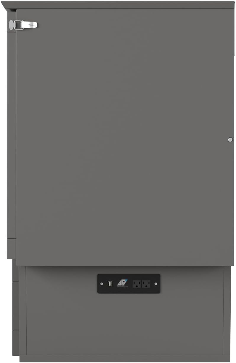 AFI, Monroe Full Murphy Bed Chest with 6" Mattress, Storage Drawer & Built-in USB Charger, Grey