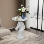 Horse Head Accent Table with Faux Marble Top, Modern Animal Sculpture End Table, Resin Decorative Side Table for Living Room Bedroom Office, Luxury White Statement Furniture