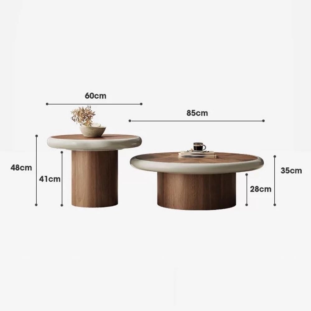 Mobile Side Table 2-Piece Round Coffee Table Set Wood Modern Living Room Tables Coordinated Pair