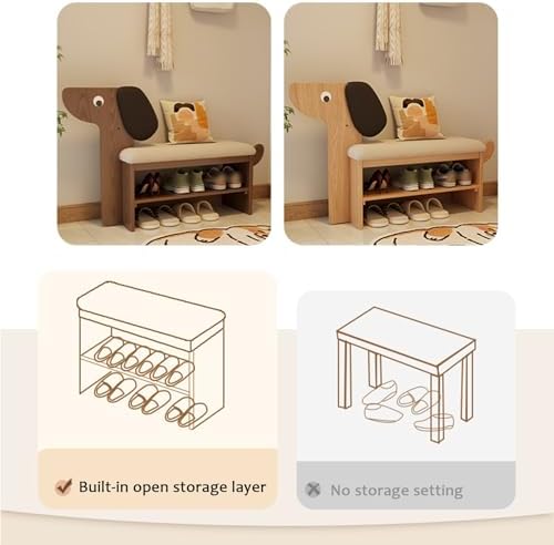 Wooden Shoe Bench with Cushion,shoe changing bench,Comfortable Padded Seat Cushion,shoe changing bench 77/88cm high x 32cm deep,Space Saving Stools,Easy to Assemble(Natural,A-60x42cm/23.6x16.5IN)