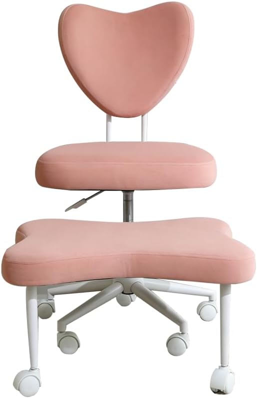 RIGO Ergonomic Cross-Legged Meditation Chair, Height Adjustable Seat with Lumbar Support, Pink Velvet Kneeling Office Chair with Butterfly Footrest, 360° Swivel 300lbs Rolling Chair for Home Office
