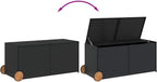 Garden Storage Box with Wheels 74.8 Gal Black Poly Rattan Resin Wicker Outdoor Patio Cushion Container Chest Weather Resistant for Backyard Deck