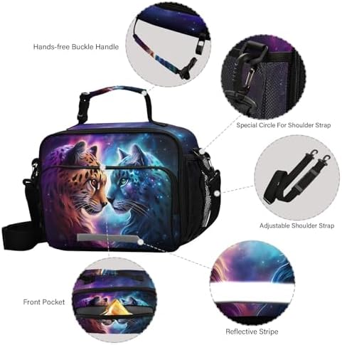 Cheetah Tiger Galaxy Lunch Box for Boys Girls Insulated Lunch Bag Kids Cooler Tote Shoulder Strap Reusable School Picnic Travel Office