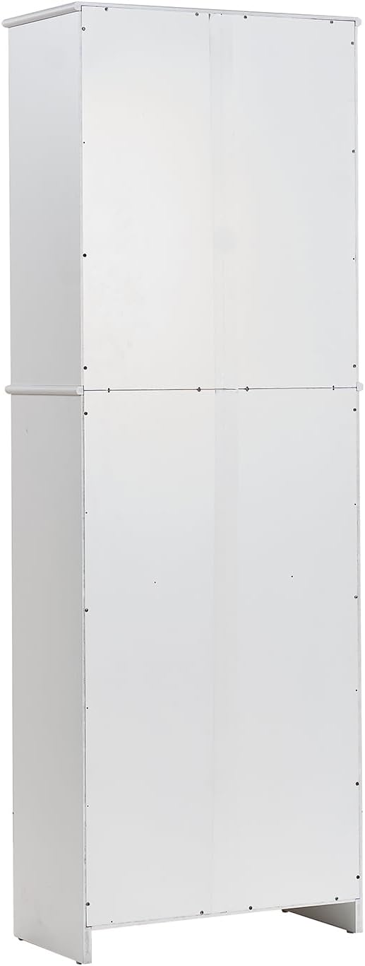 67" Tall White Kitchen Pantry Cabinet with Doors & Drawers - Large Storage Cupboard for Kitchen, Bathroom, Craft Room, 2 Glass Doors, Adjustable Shelf, 24" W x 12" D x 67" H, Easy Assembly