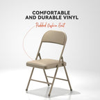 Nazhura Folding Chairs with Padded Vinyl Cushion Chairs with Comfortable Cushion and Durable Steel Frame for Home and Office, for Indoor and Outdoor Events (Kahki, Vinyl, 4 Pack)