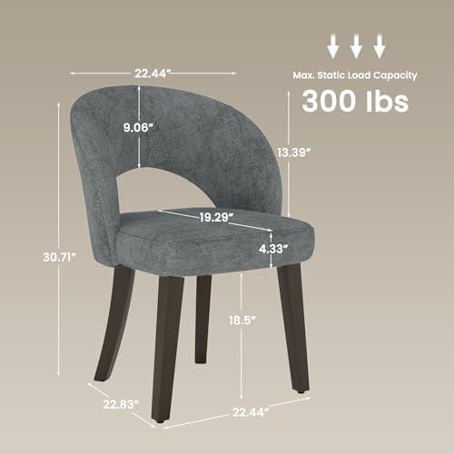 Dining Chairs Set of 2, Mid Century Modern Dining Chairs with Solid Wood Legs, Curved Back Kitchen Chair Farmhouse Side Upholstered Chairs for Kitchen Dining Room, Gray