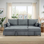 Sectional Sleeper Sofa with Pull Out Bed, L Shape Convertible Sofa Bed Couch with Storage Chaise, 3 in 1 Pull Out Sofa Bed with 3 Seats for Living Room,Apartment, Gray, 85Inch