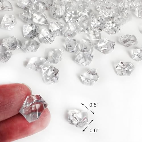 HappyFiller Fake Ice Cubes 700 PCS Clear Acrylic Rocks Vase Fillers for Centerpieces,Crystal Gems Stones Dazzlers Diamonds for Decor Photography Prop,Arts Crafts,Table Scatter,Home Decoration