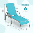 Tangkula Outdoor Lounge Chairs Set of 2, Patio Chaise Lounge with Adjustable Backrest, Reclining Pool Lounge Chairs for Outside with Heavy Duty Steel Frame for Beach, Yard, Balcony, Poolside