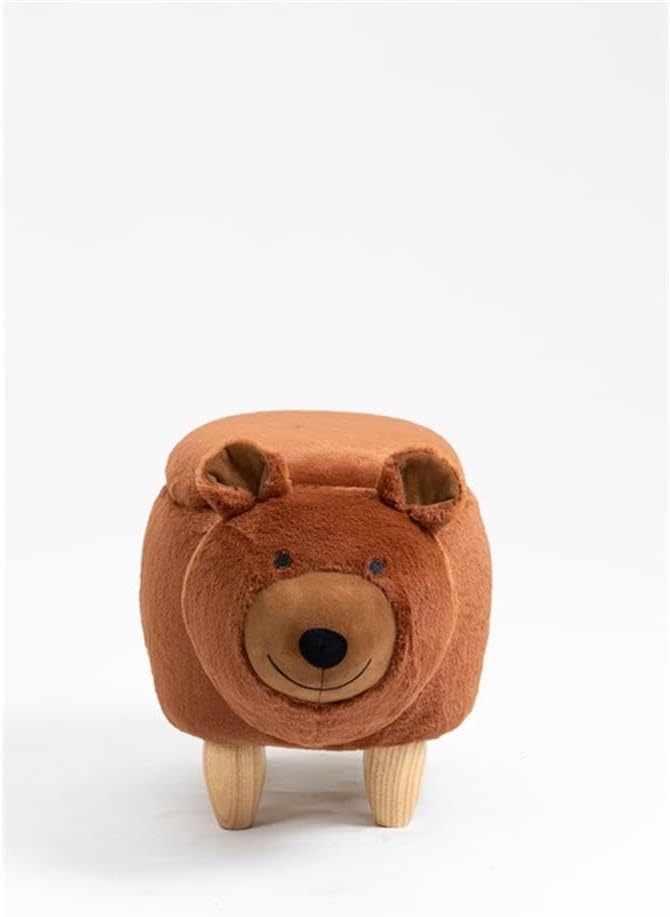 Pemberly Row Modern Fabric Bear Storage Ottoman, Soft Fur-Like Fabric, Brown/Natural Finish, Solid Wood Legs, Hidden Storage, 14.17" H x 13.8" W x 24.8" D, Living Room, Kids' Room, Playroom Accent