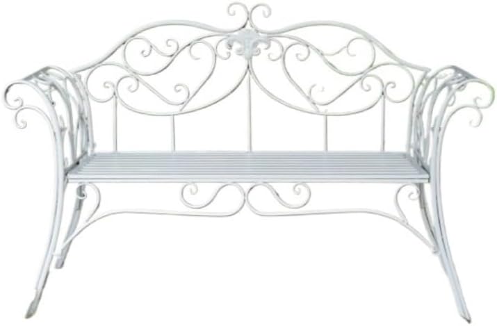 Patio Benches Iron Garden Lounge Chair with Double Backrest, Outdoor Patio Furniture for Courtyard(White)