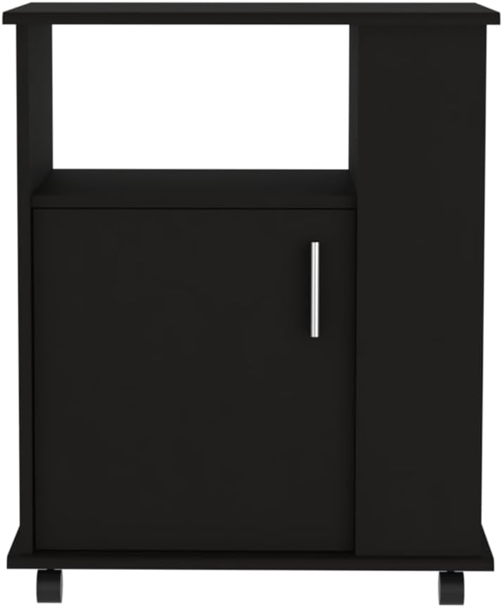 23.6" D*15.7" W*28.9" H Freestanding Kitchen Pantry with Open Shelf, Lower Single Door, Rectangular Storage Cabinet, Traditional, for Living Room, Dining Room, Black