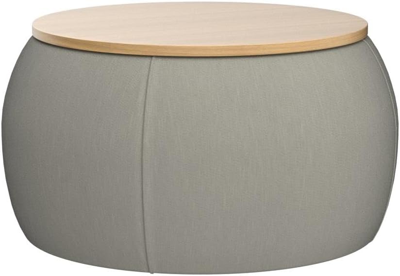 2-Piece Set Round Chenille Storage Ottoman, Equipped with a Drum Shaped Small Stool, Storage Space, and MDF Made Desktop Panel (Light Grey, 25"x25"x14.7")