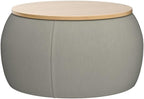 2-Piece Set Round Chenille Storage Ottoman, Equipped with a Drum Shaped Small Stool, Storage Space, and MDF Made Desktop Panel (Light Grey, 25"x25"x14.7")