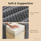 25.6" Corduroy Ottoman for Living Room,Plush Upholstered Ottoman for Couch,Memory Foam Compressed Sofa in A Box No Assembly Require,Dark Grey