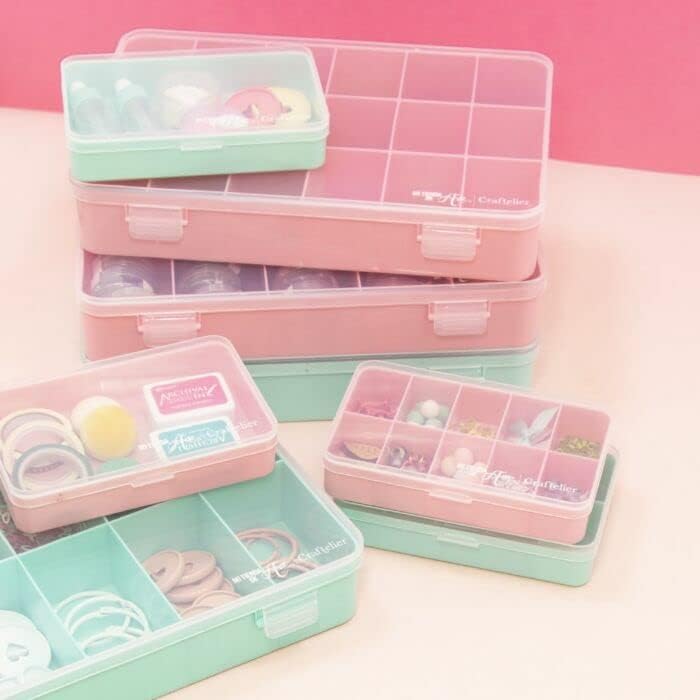 Craftelier - Mini Organizing Box with 10 Compartments for Scrapbooking and Craft Materials | Dimensions 14.6 x 9.1 x 3.2 cm (5.75“ x 3.6” x 1.25") - Clear & White Color