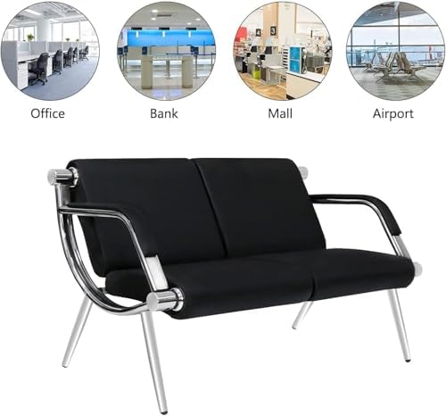 Kinfant Waiting Room Chair- Office Reception Furniture with Armrest and PU Leather Cushion, Office Guest Chair for Waiting Room Airport Hospital Bank Lobby, Black (2-seat*3)