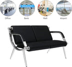 Kinfant Waiting Room Chair- Office Reception Furniture with Armrest and PU Leather Cushion, Office Guest Chair for Waiting Room Airport Hospital Bank Lobby, Black (2-seat*3)