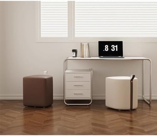 Scandinavian Makeup Stool Chair for Girls' Bedroom, Light Luxury Dresser Seat, Small Square Footstool, Stylish Shoe Bench for Living Room (White B)