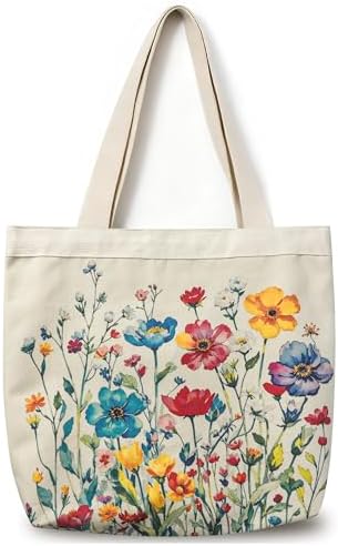 Large Tote Shopping Bag Cotton Canvas-Reusable grocery Bag with Zipper Aesthetic Reusable Shoulder Bag